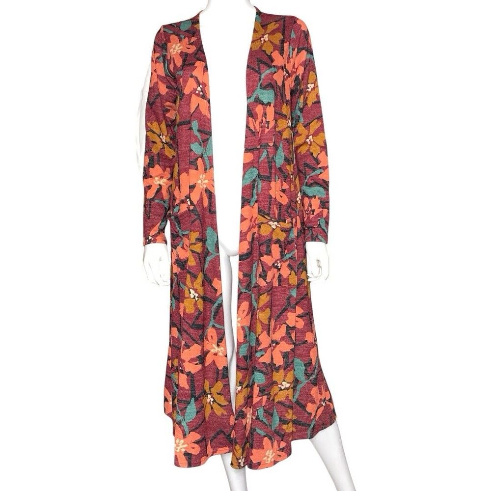 Lularoe Sarah Cardigan Duster Maroon Floral Print Women’s Size M New